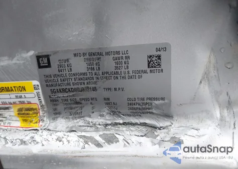 2013 Buick Enclave Leather из США, поврежденный, VIN 5GAKRCKD9DJ233148